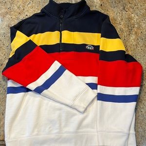 Nautica men’s sweatshirt. Heavy warm red,white, blue and yellow 1/4 zip.